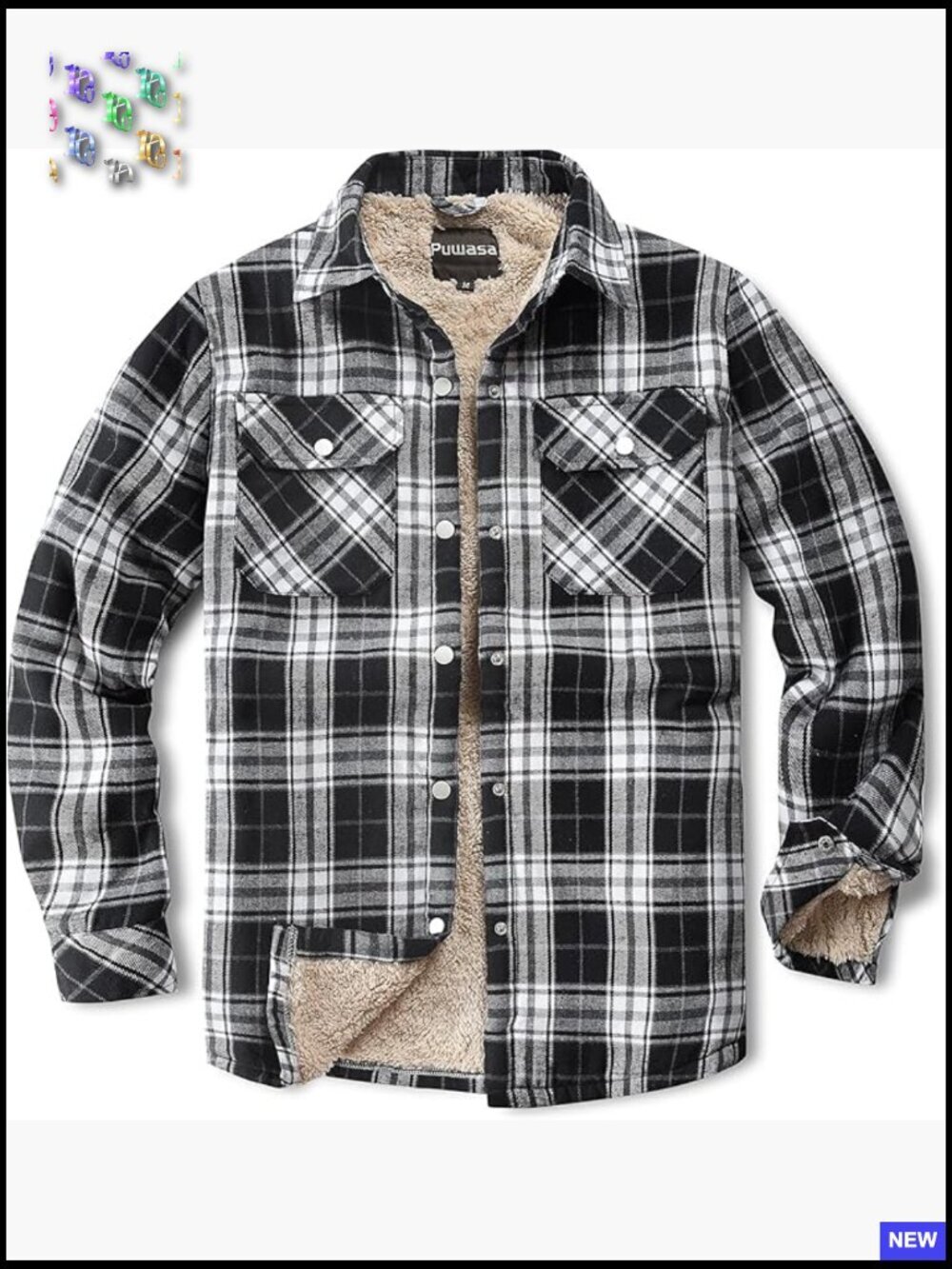 Fleece Lined Flannel Jacket Cotton Plaid Button Down Shirt Sherpa Collar Winter